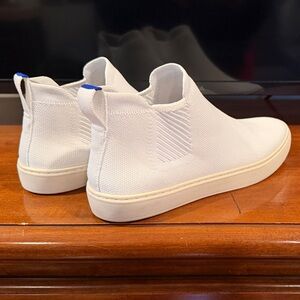 Rothy's White Knit Slip-On Sneakers with Blue Heel Tab